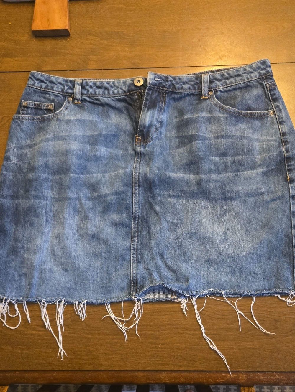 True Craft Blue Denim Mini Skirt with Frayed Hem